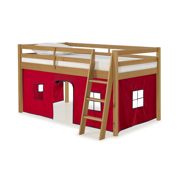Alaterre Furniture Roxy Twin Wood Junior Loft Bed with Cinnamon with Red and Blue Bottom Tent AJRX10CIATRBL
